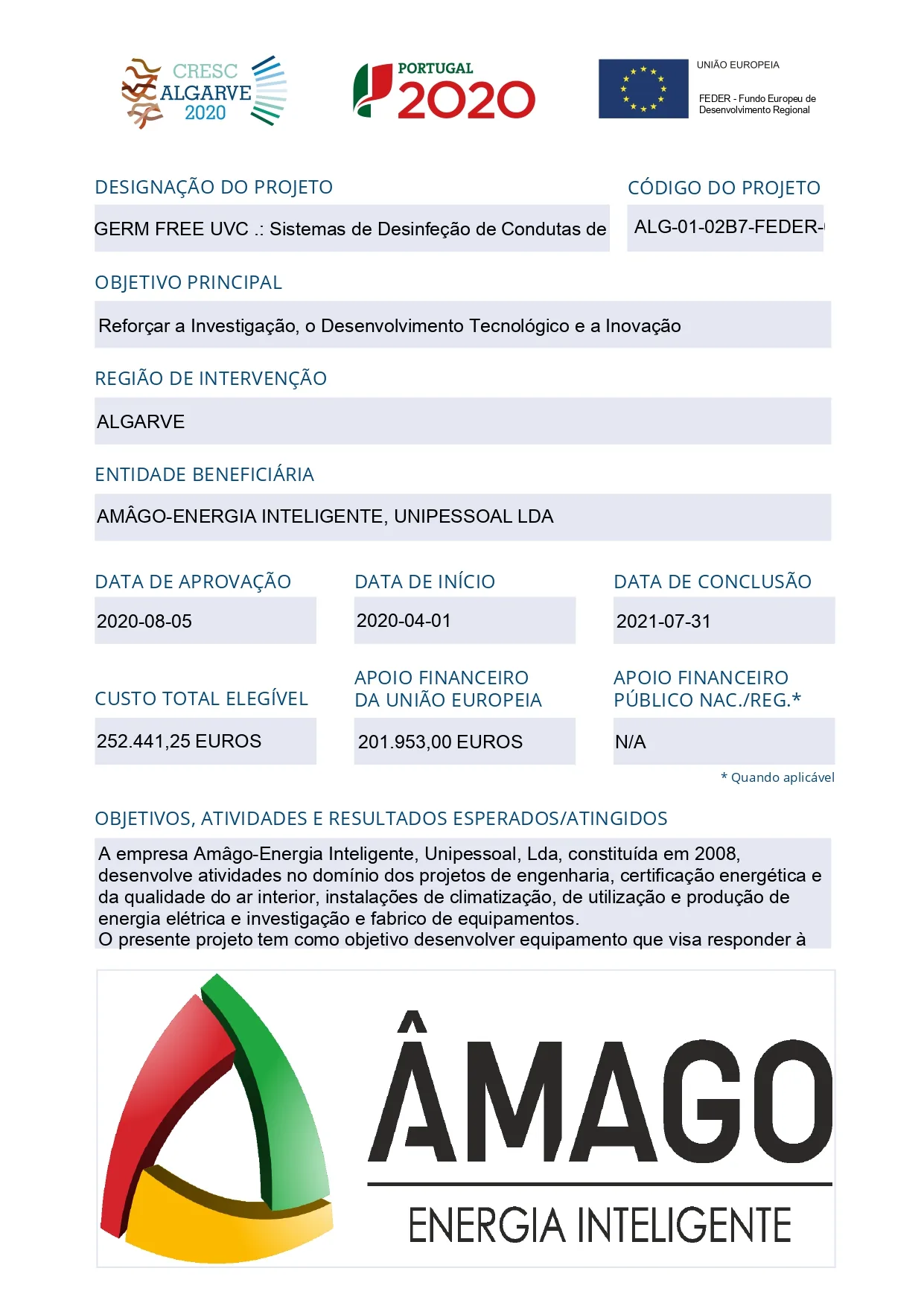 Ficha do projeto Germ Free UVC